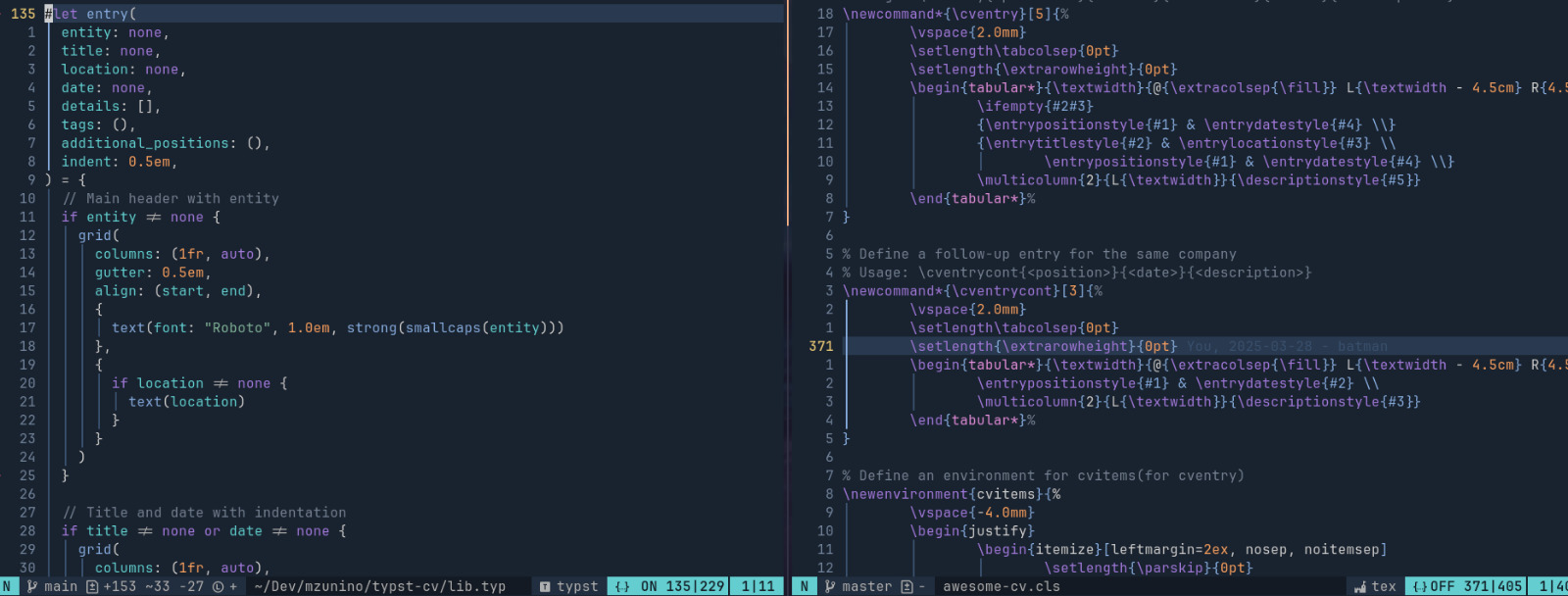 Click to view full size Comparison of Typst and LaTeX code side by side